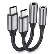USB-C v AUX 3.5mm audio kabel Techsuit FuseXound AC12 DAC čip, 3A, 0.1m - siv