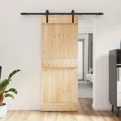 vidaXL Drsna vrata Naravna in črna 80 x 210 cm Masiven borov les