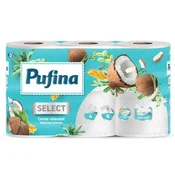Toaletni papir, 4-slojni, majhni zvitki, 6 zvitkov, PUFINA Sproščujoč kokos, z vonjem kokosa, 6 zvitkov