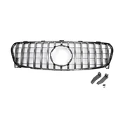 Nikcorp Lažni sprednji grill Mercedes A-Klasse W176 facelift 2016-2018 GT Panamericana AMG look, ABS plastika črni sijaj kromirane letvice, brez odprtine za 360° kamero, Plug & Play