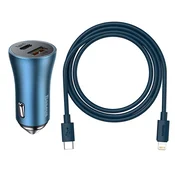 Baseus Golden Contactor Pro 40W brzi punjac za automobil, USB tip-A + USB tip-C, plava + 20W USB tip-C – za iPhone, kabel 1 m TZCCJD-03