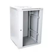 18U wall mounting cabinet 19 rack 600x600, glass door, mounted, 60kg, grey (RAL 7035)
