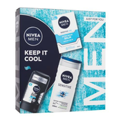 Nivea Men Keep It Cool set: antiperspirant Invisible Black & White Fresh 50 ml + balzam po britju Men Sensitive Cool 100 ml + gel za prhanje Men Sensitive 250 ml za moške