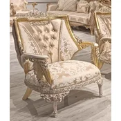 Casa Padrino luxury baroque living room armchair with pattern gold/white - Handmade baroque style armchair - Luxury living room furniture in baroque style - Baroque furniture