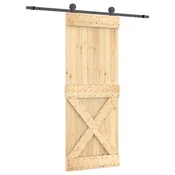 Vidaxl Drsna vrata Naravna in črna 80 x 210 cm Masiven borov les