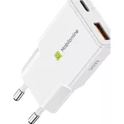 EKO TANKE POLNILEC 30W 2-vratni GaN (1x USB-C 30W PD + 1x USB-A 18W QC3.0) Bela