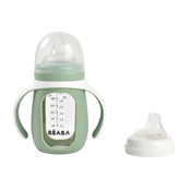 Fľaša Bidon na učenie pitia 2in1 Training Bottle Beaba Sage Green 210 ml so silikónovým obalom zelená od 4 mes BE913537