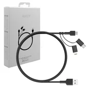 Aukey Večnamenski USB kabel z Micro USB, USB-C in Lightning konektorji, 1.2m, črn