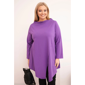 Plus size asimetrična bluza z zavihanimi rokavi