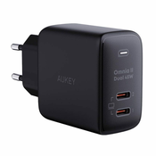 slomart aukey pa-b4t omrežni polnilnik, 2xusb-c, 45W (črn)