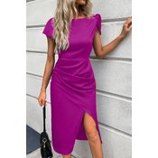 Elegantna midi obleka z nabranimi detajli, fuksija