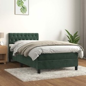 Greatstore Box spring postelja z vzmetnico temno zelen 90x190 cm žamet