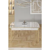 Hanah Home trpezarijski sto na razvlacenje Rada, 132 × 80 cm (razvucen 170 cm), ploca u dekoru belog mermera, zlatne noge