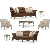 Casa Padrino luxury baroque living room set brown/cream/antique silver - 2 Sofas & 2 Armchairs & 1 Coffee Table & 2 Side Tables - Handmade baroque living room furniture - Noble & Magnificent