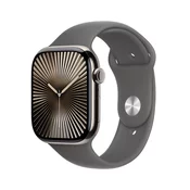 Apple Watch Series 10: GPS + Cellular, 46 mm, ohišje iz titana v naravni barvi, pašček Sport Band v kamnito sivi barvi - S/M