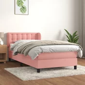 Greatstore Box spring postelja z vzmetnico roza 90x190 cm žamet