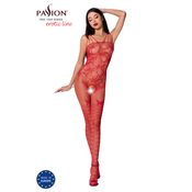 Passion Bodystocking BS076 rdeča kombinezonska obleka z dekorativno tkanino in globokim izrezom