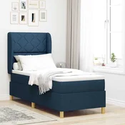vidaXL Postelja z vzmetnico z vzglavjem Modra 200 x 80 cm blago