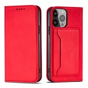 MG Magnet Card knjižni usnjeni ovitek za iPhone 13 Pro, rdeča