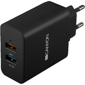CANYON H-07 Universal 2xUSB AC charger (in wall) with over-voltage protection(1 USB with Quick Charger QC3.0), Input 100V-240V, Output USB5