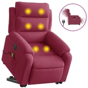 MAISON CHIC Električni masažni naslanjač - Relax naslanjač s funkcijo vstajanja rdeč žamet, (22062276)