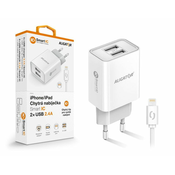 Aligator 2,4A, 2xUSB, pametni IC, bel, kabel USB za iPhone/iPad