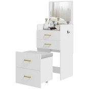 HOMCOM HOMCOM toaletna mizica s stolčkom MDF, steklo 48D x 40Š x 90V cm belo, (5000242538)