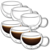 shumee Wilmax | termo kozarci z ročajem | komplet 6 kosov | 250 ml | kozarci za kavo z dvojno steno | komplet kozarcev za latte macchiato | kozarci za kapučino z ročajem | kozarci za čaj