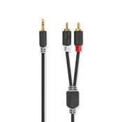 Nedis Stereo avdio kabel 3 5 mm Hane 2x RCA Hane Guldplaterad 0 50 m Okrogla antracit Lada