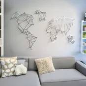 WallXpert metalni zidni ukras MAP-MET9001-SVR, geometrijska mapa sveta, 100 x 60 cm, srebrni