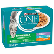 PURINA ONE INDOOR teletina, tuna in piščanec v soku 12x85 g