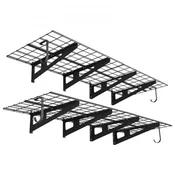 VEVOR Stenski regal za garažo 2 nivoja z obešalniki 305x914 mm črn