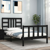 Okvir kreveta s uzglavljem crni 90 x 190 cm od masivnog drva