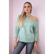 Blouse with heart print dark mint