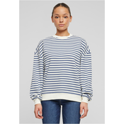 Womens Oversized Striped Sweatshirt - Cream/Vintage Blue