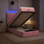 vidaXL Otomanska postelja z vzmetnico in LED Roza 80 x 200 cm Žamet