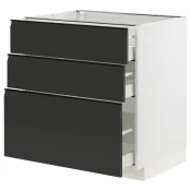 METOD / MAXIMERA Podni element s 3 fioke, bela/Upplöv boja antracita, mat, 80x60 cm