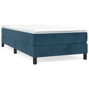 Vidaxl Posteljni okvir z vzmetmi temno moder 90x190 cm žamet