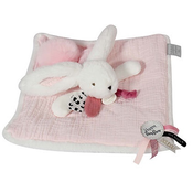 Doudou Darilni set roza - zajček s kvadratno odejico 25 cm