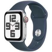 Apple Watch SE GPS + cellular 40 mm srebrno aluminijasto ohišje s športnim pasom Storm Blue - S/M
