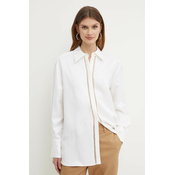 Košulja s dodatkom lana BOSS boja: bijela, relaxed, s klasicnim ovratnikom