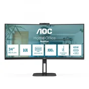 Monitor AOC 86,4 cm (34,0) CU34V5CW 3440x1440 Curved konferenca 100Hz VA 1ms HDMI DisplayPort USB-C 65W 4xUSB3.2 HAS Kamera Zvočniki 2x5W  DCI-P3-92%