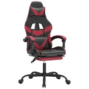 Vidaxl Gaming stol z oporo za noge črno in vinsko rdeče umetno usnje