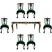PompA¶A¶s by Casa Padrino Luxury Baroque Dining Room Set Green/Black/Gold - 1 Baroque Dining Table with Glass Top and 6 Dining Chairs designed by Harald GlA¶A¶ckler - PompA¶A¶s Baroque Furniture
