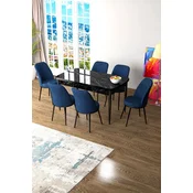 Hanah Home Set Trpezarijski sto i 6 stolica Zen, Plavo-crni