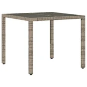 Vidaxl Vrtna miza s stekleno ploščo siva 90x90x75 cm poli ratan
