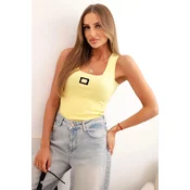 Kesi Womens ribbed tank top with decorative patch yellow