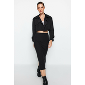 Trendyol Black Knitted Midi Skirt With Slit Detail and Soft Touches