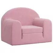 Greatstore Raztegljiv otroški kavč roza mehak pliš