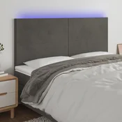 Vidaxl LED posteljno vzglavje temno sivo 160x5x118/128 cm žamet